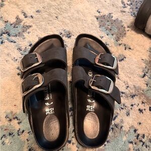 Birkenstock Black Sandals with Silver Buckles